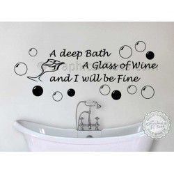Bathroom Wall Sticker, Deep Bath Glass of Wine Quote Decor Decal